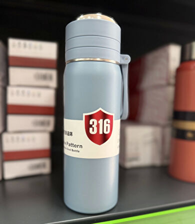 Paslanmaz Çelik Termos Su Şişesi 500ml Vakumlu Kapak Mavi İthal Ürün