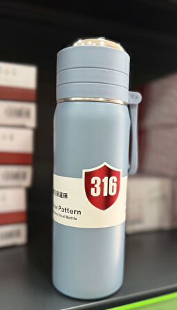 Paslanmaz Çelik Termos Su Şişesi 500ml Vakumlu Kapak Mavi İthal Ürün
