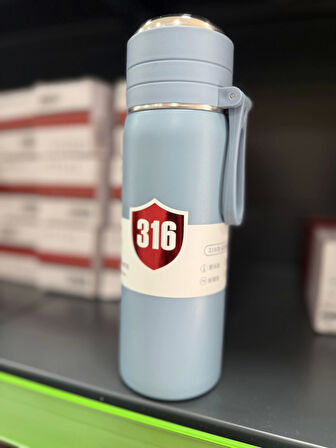 Paslanmaz Çelik Termos Su Şişesi 500ml Vakumlu Kapak Mavi İthal Ürün