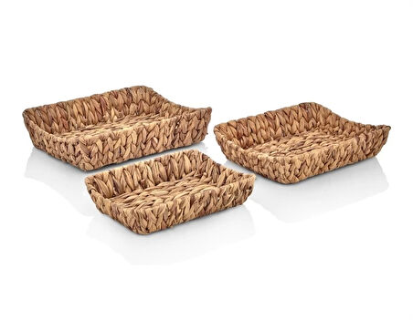 Dekoratif Kulplu Dikdörtgen Tepsi Sunum 3 lü Set