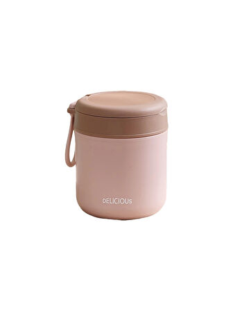 Paslanmaz Çelik Sızdırmaz Kaşıklı Saklama Kabı Beslenme Kabı 430 ML Pembe İthal Ürün