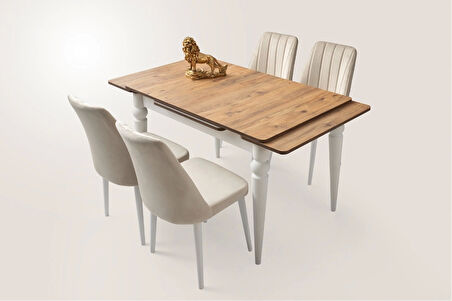 Ahşap Salon Yemek Masa Sandalye Takımı 1 Bench 4 Sandalyeli Yandan Açılır Büyüyen Meşe 70x110cm