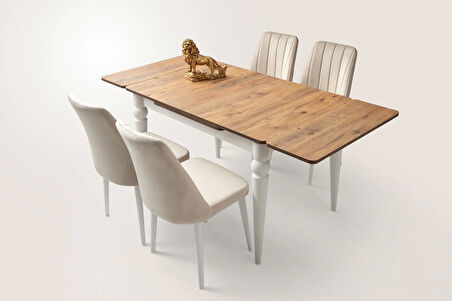 Ahşap Salon Yemek Masa Sandalye Takımı 1 Bench 4 Sandalyeli Yandan Açılır Büyüyen Meşe 70x110cm