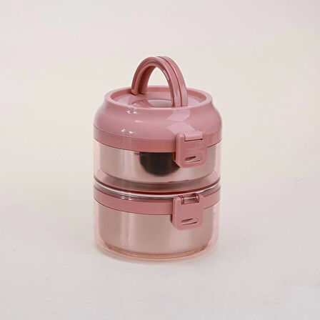 2 Katlı Paslanmaz Çelik Sızdırmaz Saklama Kabı Beslenme Kabı 1,6 Lt. Pembe İthal Ürün