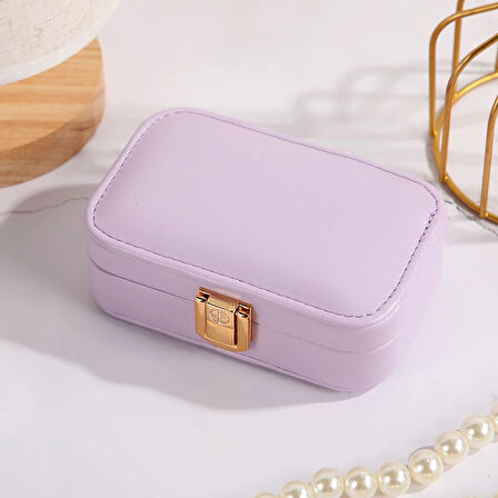 Deri Midi Seyahat Takı Bijuteri Mücevher Kutusu Organizer Düzenleyici 12cm Lila İthal Ürün