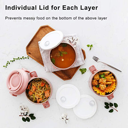 3 Katlı Paslanmaz Çelik Sızdırmaz Saklama Kabı Beslenme Kabı 2,35 Lt. Pembe İthal Ürün