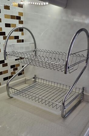 2 Katlı Tabaklık Bulaşıklık Bulaşık Sepeti Krom