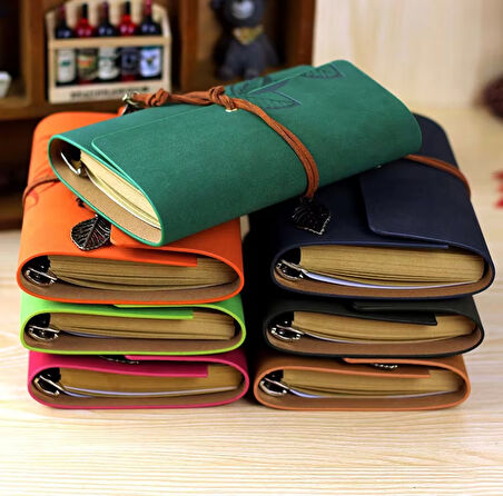 Yaprak Baskılı Deri Kapaklı Özel Tasarım Hediyelik Deri Kaplı Ajanda Anı Defteri Not Defteri Mavi