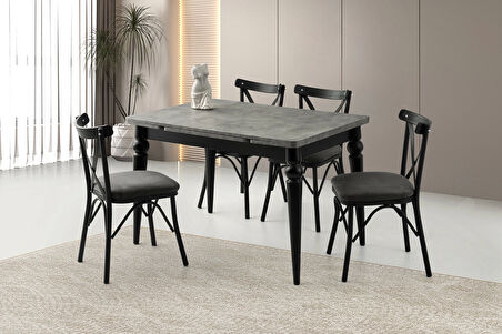 Ahşap Salon Yemek Masa Sandalye Takımı 4 Çapraz Sandalyeli Yandan Açılır Büyüyen Gümüş Gri 80x120cm