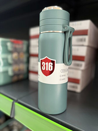 Paslanmaz Çelik Termos Su Şişesi 500ml Vakumlu Kapak Yeşil İthal Ürün