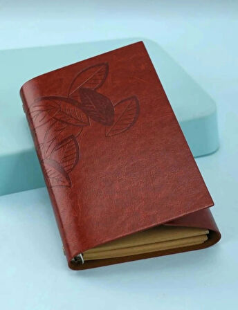Deri Kapaklı Özel Tasarım Hediyelik Deri Kaplı Ajanda Anı Defteri Not Defteri Bordo İthal Ürün 19x13cm