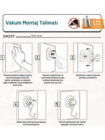 Vakumlu Banyo Havlu Askısı Siyah Tek Kancalı