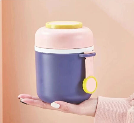 Paslanmaz Çelik Sızdırmaz Kaşıklı Saklama Kabı Beslenme Kabı 780 ML Mor İthal Ürün