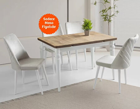 Yandan Açılır Büyüyen Yemek Masası Meşe-Beyaz 70x110cm SADECE MASA FİYATIDIR