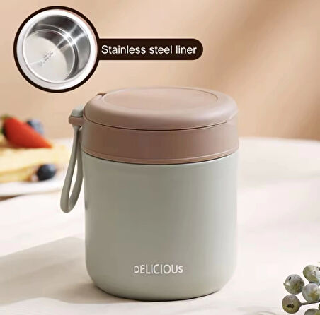 Paslanmaz Çelik Sızdırmaz Kaşıklı Saklama Kabı Beslenme Kabı 430 ML Yeşil İthal Ürün