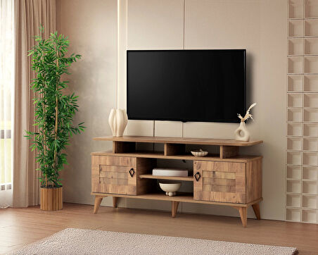 Tv Sehpası 2 Panjur Kapaklı Ceviz 130cm Kurulu Ceviz Gönderilir