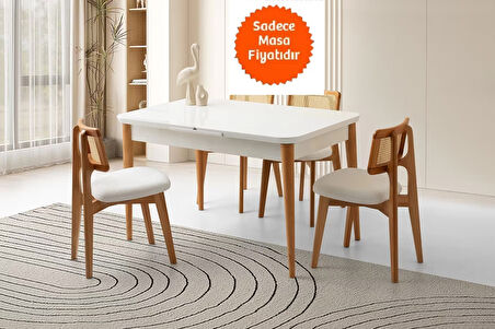 Ortadan Açılır Büyüyen Yemek Masası Beyaz-Naturel Ayaklı 90x160cm SADECE MASA FİYATIDIR