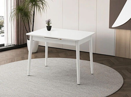 Ortadan Açılır Büyüyen Ahşap Yemek Masası Beyaz 70x120cm SADECE MASA FİYATIDIR