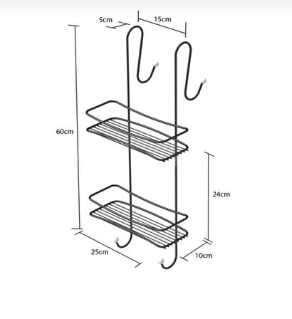 Duşakabin Banyo Rafı Şampuanlık 2 Katlı Askılı Siyah