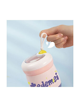 Paslanmaz Çelik Sızdırmaz Kaşıklı Saklama Kabı Beslenme Kabı 450 ML Pembe İthal Ürün