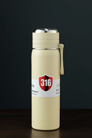 Paslanmaz Çelik Termos Su Şişesi 500ml Vakumlu Kapak Krem İthal Ürün