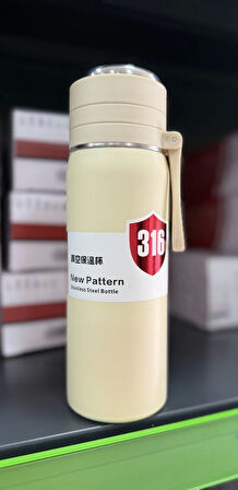 Paslanmaz Çelik Termos Su Şişesi 500ml Vakumlu Kapak Krem İthal Ürün