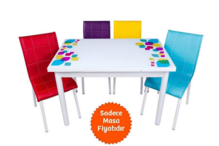 Yandan Açılır Büyüyen Cam Mutfak Masası Damla-Beyaz Ayaklı 60x90cm
