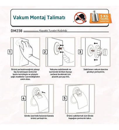 Vakumlu Tuvalet Kağıdı Askısı Kapaklı Siyah