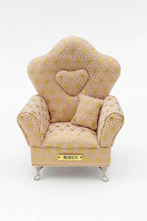 Berjer Figürlü Kadife Desenli Takı Bijuteri Mücevher Kutusu Biblo 20cm Krem İthal Ürün