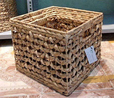 Dekoratif Kulplu Kare Hasır Sepet Sele 3lü