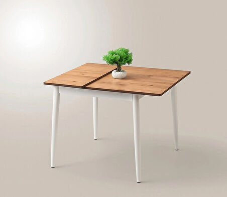 Yanlardan Açılır Büyüyen Yemek Masası Meşe-Beyaz 75x80cm SADECE MASA FİYATIDIR