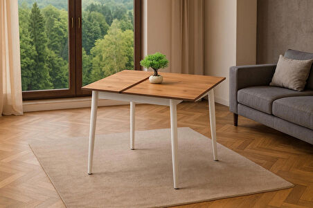 Yanlardan Açılır Büyüyen Yemek Masası Meşe-Beyaz 75x80cm SADECE MASA FİYATIDIR