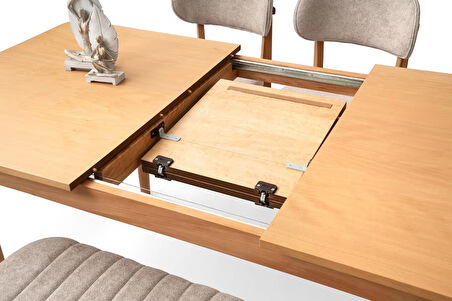 Fidan Ahşap Salon Yemek Masa Sandalye Takımı 4 Masal Sandalyeli Ortadan Açılır Büyüyen 90x140cm