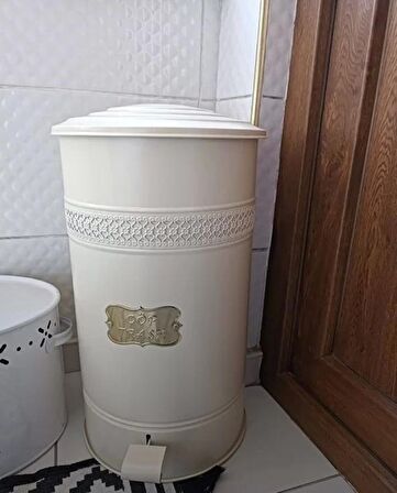 Pedallı Metal Galvaniz Mutfak Banyo Kapaklı Çöp Kovası 30 Lt Krem