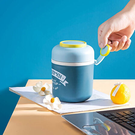 Paslanmaz Çelik Sızdırmaz Kaşıklı Saklama Kabı Beslenme Kabı 780 ML Mavi İthal Ürün