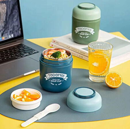 Paslanmaz Çelik Sızdırmaz Kaşıklı Saklama Kabı Beslenme Kabı 780 ML Mavi İthal Ürün