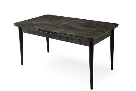 Ortadan Açılır Büyüyen 90x160cm Siyah Mermer Desen Ahşap Salon Yemek Masa Gri Fulya Sandalye Takımı 4 Sandalyeli
