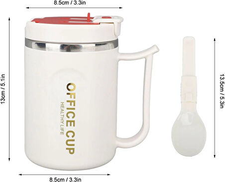 Paslanmaz Çelik Sızdırmaz Kaşıklı Kahve Termosu 500 ML Beyaz İthal Ürün