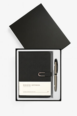 Kumaş Mıknatıs Kapaklı Kalemli Ajanda Günlük Not Defteri Notebook Siyah