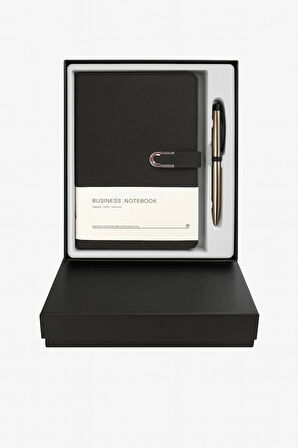 Kumaş Mıknatıs Kapaklı Kalemli Ajanda Günlük Not Defteri Notebook Siyah