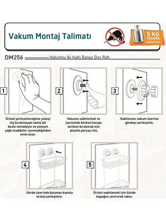 Vakumlu Banyo Duvar Rafı Şampuanlık 2 Katlı Siyah