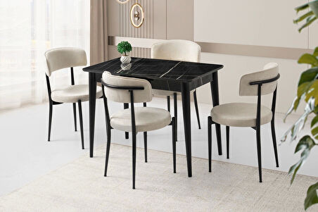 Kelebek Kütük Sonata Ahşap Salon Yemek Masa Sandalye Takımı 4 Sandalyeli Ortadan Açılır Büyüyen 90x160cm