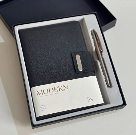 Mıknatıs Kapaklı Kalemli Ajanda Günlük Not Defteri Notebook Siyah