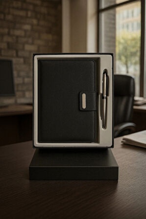 Mıknatıs Kapaklı Kalemli Ajanda Günlük Not Defteri Notebook Siyah