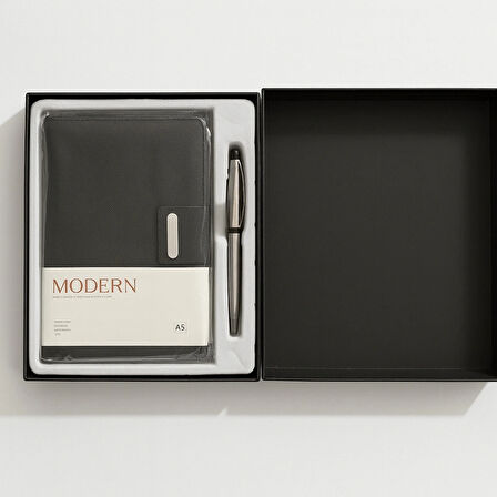 Mıknatıs Kapaklı Kalemli Ajanda Günlük Not Defteri Notebook Siyah