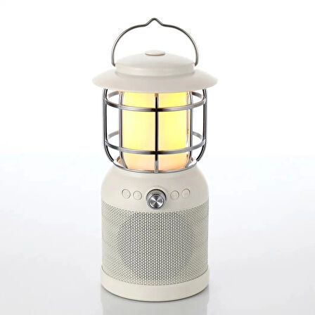 Vintage Lamba 3′ü 1 Arada 2 adet Mikrofon TF-Card Bluetooth Kamp Lambası Dış Mekan Karaoke Hoparlör Krem