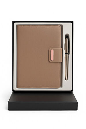 Mıknatıs Kapaklı Kalemli Ajanda Günlük Not Defteri Notebook Kahverengi