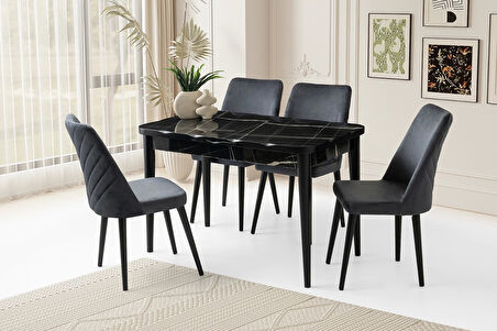 Kelebek Kütük Sonata Ahşap Salon Yemek Masa Sandalye Takımı 4 Sandalyeli Ortadan Açılır Büyüyen 90x160cm