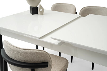 Ortadan Açılır Büyüyen 90x160cm Açık Gri Ahşap Salon Yemek Masa Gri Bensu Sandalye Takımı 4 Sandalyeli