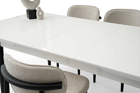 Ortadan Açılır Büyüyen 90x160cm Açık Gri Ahşap Salon Yemek Masa Gri Bensu Sandalye Takımı 4 Sandalyeli